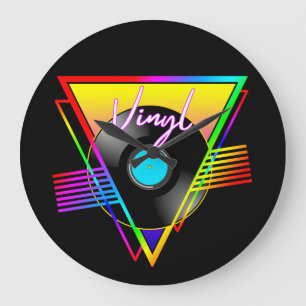 Retro Färgglatt Regnbåge Vinyl Musikskiva Stor Klocka