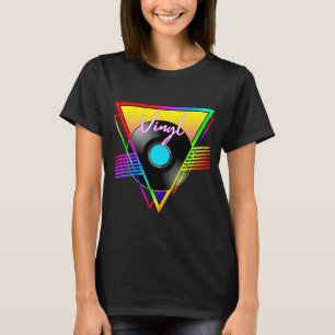 Retro Färgglatt Regnbåge Vinyl Musikskiva T Shirt