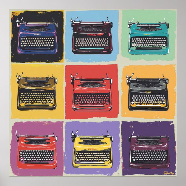 Retro Färgglatt Skrivmaskins Pop Art Grid Tryck (Framsidan)
