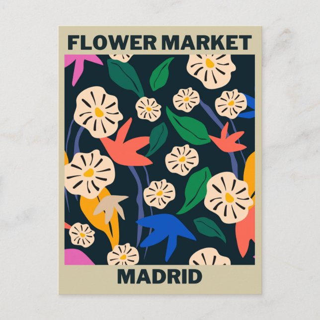 Retro Färgglatt Tropiskt Blommarknad Madrid Vykort (Framsida)