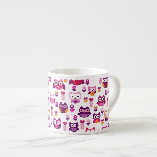 retro färgglatt ugglafågelmönster espressomugg (Framsida höger)