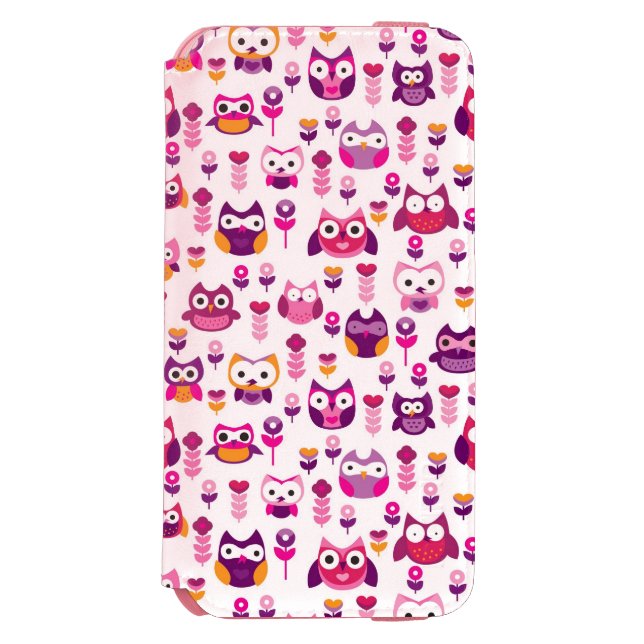 retro färgglatt ugglafågelmönster incipio iPhone wallet skal (Folio Framsidan)