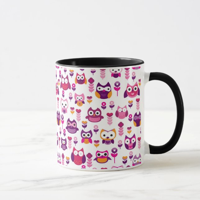 retro färgglatt ugglafågelmönster mugg (Höger)