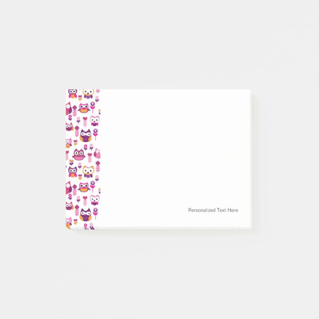 retro färgglatt ugglafågelmönster post-it block (Framsida)