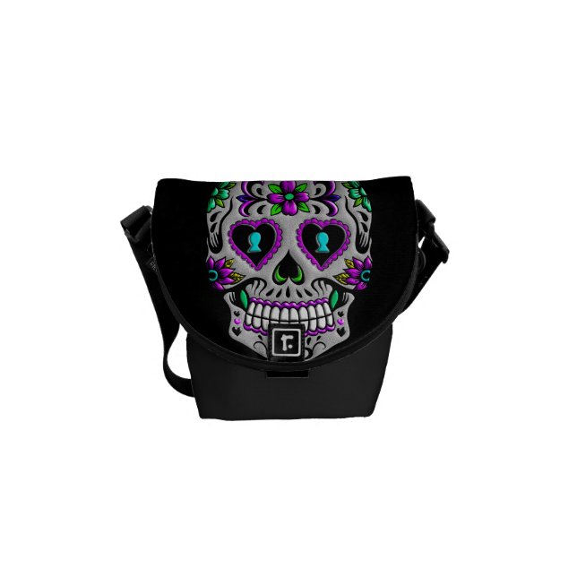 Retro färgrik sockerskalle messenger bag (Framsidan)