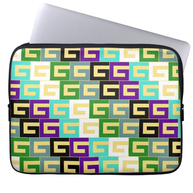 Retro färgrikt modernt geometriskt mönster laptop sleeve (Framsidan)