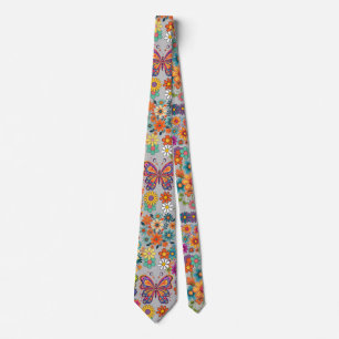Retro, färgstarka blommor mönster. L Grått BG Slips