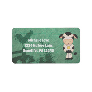Retro Farm Cow och Silhouette Boskap Adress Adressetikett