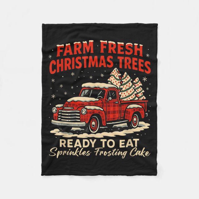 Retro Farm Fresh Debbie Christmas Cake Red Truck H Fleecefilt (Framsidan)