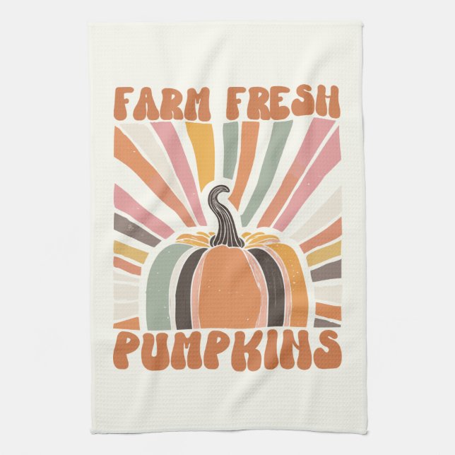 Retro Farm Fresh Pumpkins Kökshandduk (Vertikal)