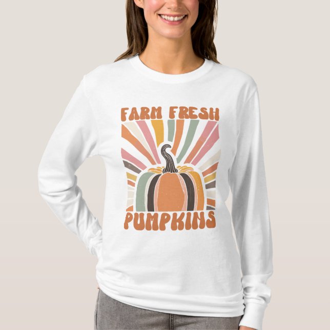 Retro Farm Fresh Pumpkins T Shirt (Framsida)