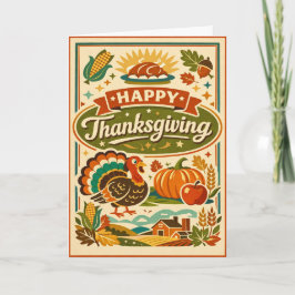 Retro Farmhouse Happy Thanksgiving Turkey Harvest Kort