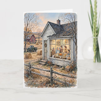 Retro Farmhouse Julkort för Thanksgiving Helgkort