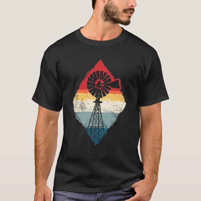 Retro Farming Wind Mill Turbine Technician T Shirt (Framsida)