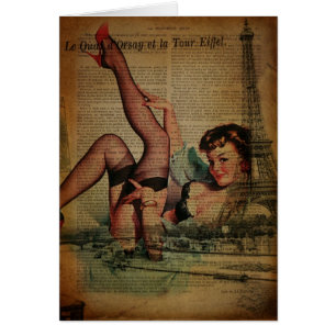 Retro fashionista för Paris Eiffel Hälsningskort