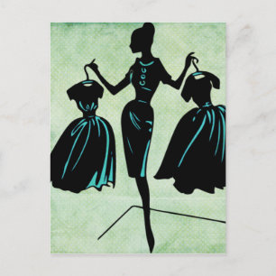 Retro Fashionista Silhouette Vykort