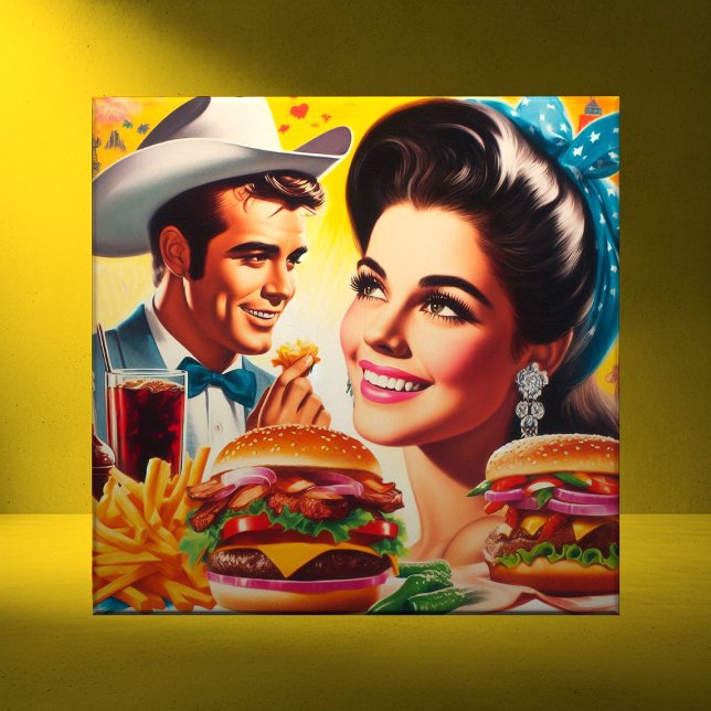 Retro Fast Food Couple Kakelplatta (Skapare uppladdad)