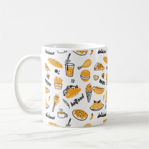 Retro Fast Food Hand plockade Sketch Mönster Kaffemugg