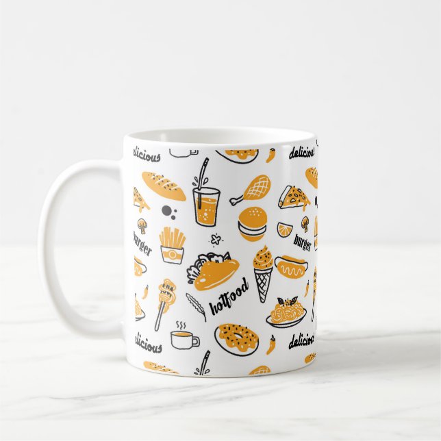 Retro Fast Food Hand plockade Sketch Mönster Kaffemugg (Vänster)