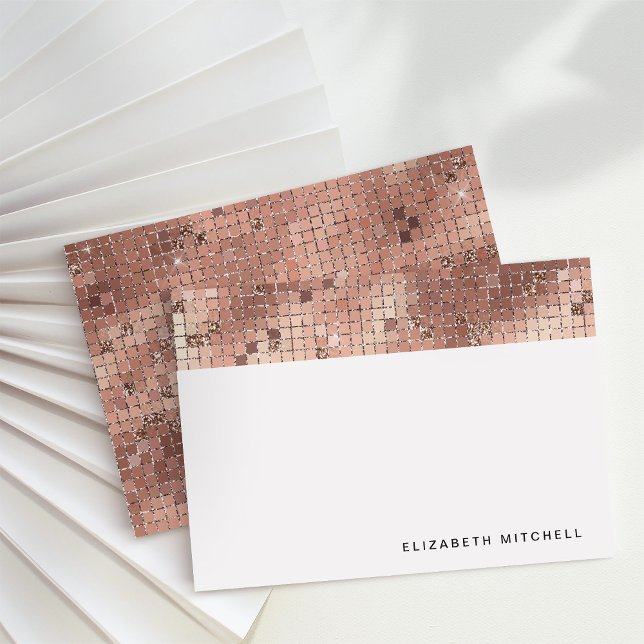 Retro Faux Ro Guld Disco Boll Spegel | Monogram Anteckningskort (Glam, disco-inspired note cards)