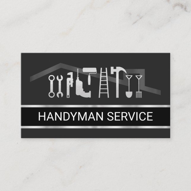 Retro Faux Silver Handyman Verktyg Skikt Visitkort (Framsida)