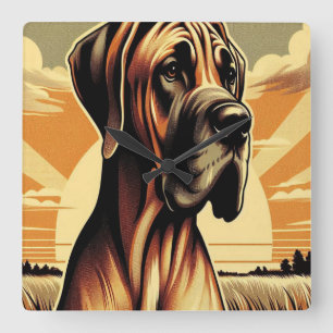 Retro Fawn Great dane Gult Brown Black Artwork Fyrkantig Klocka