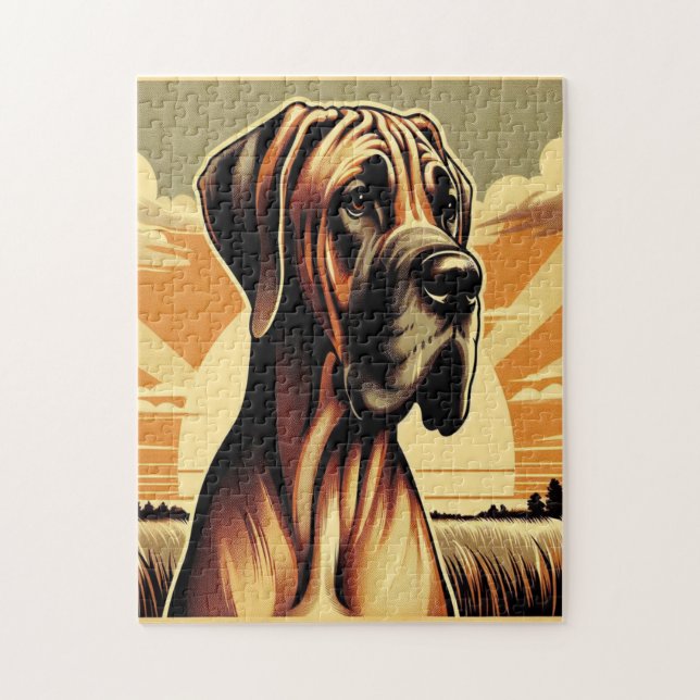 Retro Fawn Great dane Gult Brown Black Artwork Pussel (Vertikal)