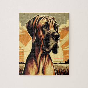 Retro Fawn Great dane Gult Brown Black Artwork Pussel