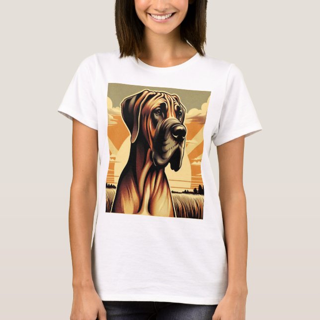 Retro Fawn Great dane Gult Brown Black Artwork T Shirt (Framsida)