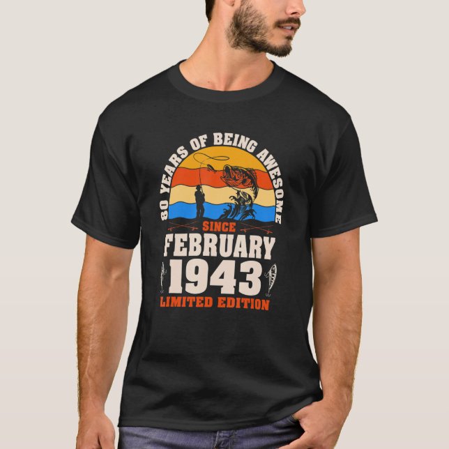 Retro Februari 1943 80 Åldersfiske 80:e fågeln T Shirt (Framsida)