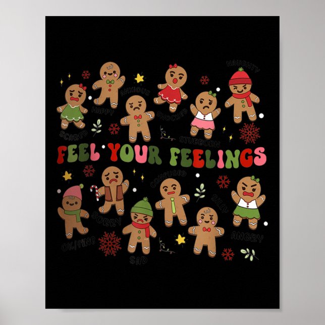 Retro Feel Your Feelings Gingerbread Christmas Men Poster (Framsidan)