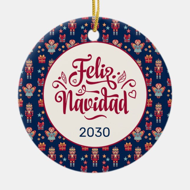 Retro Feliz Navidad Julgransprydnad Keramik (Framsidan)