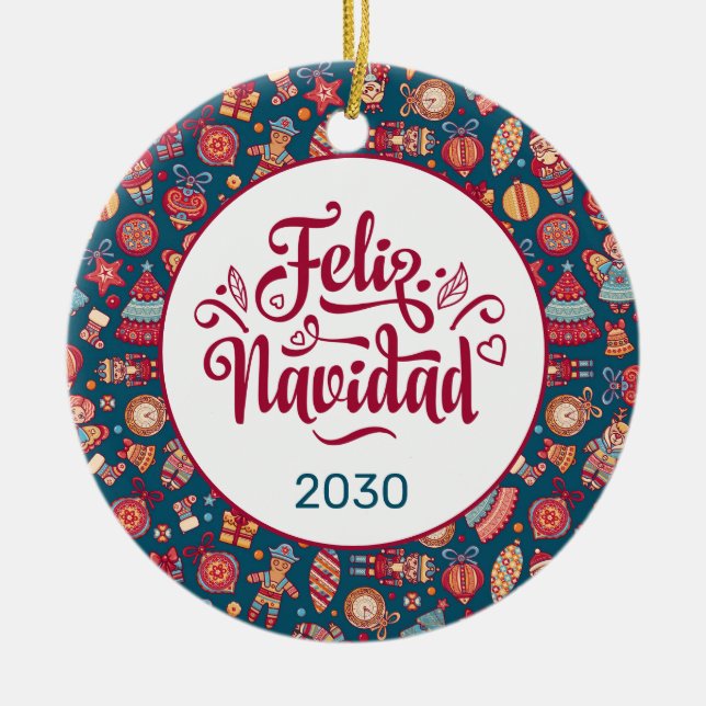 Retro Feliz Navidad Personlig Julgransprydnad Keramik (Framsidan)