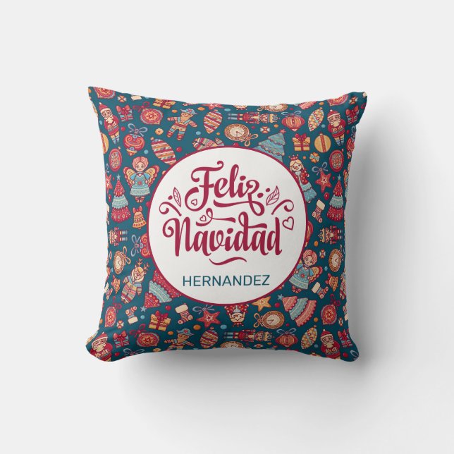 Retro Feliz Navidad Personlig Kudde (Framsida)