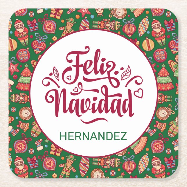 Retro Feliz Navidad Personlig Underlägg Papper Kvadrat (Framsidan)