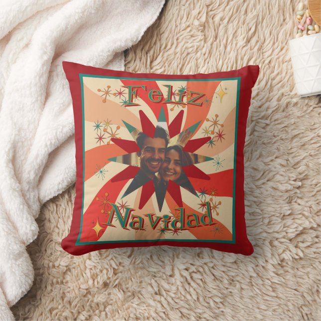 Retro Feliz Navidad Photo and Message Christmas Kudde (Filt)