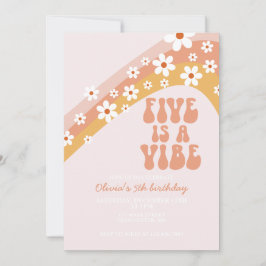 Retro Fem är en Vibe Groovy-daisy 5:e årsdagen Inbjudningar