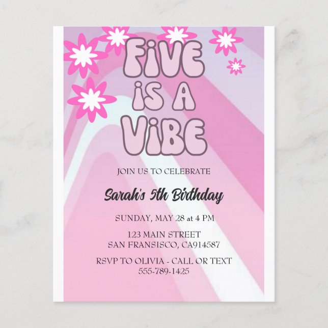 Retro Fem är en Vibe Rainbow Rosa Birthday Flygblad (Framsidan)