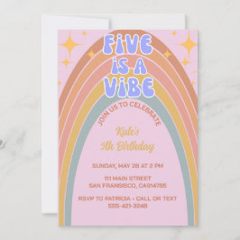 Retro Fem är en Vibe Rainbow Rosa Birthday Inbjudningar