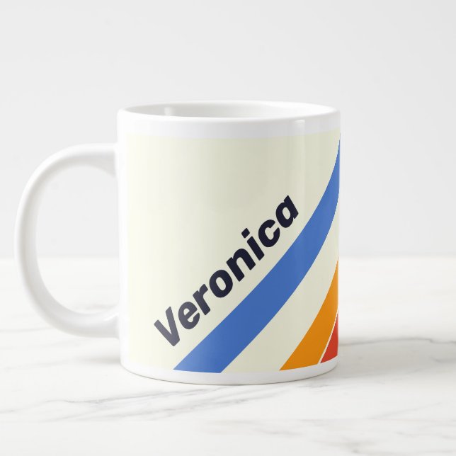 Retro fem ränder med namn jumbo mugg (Vänster)