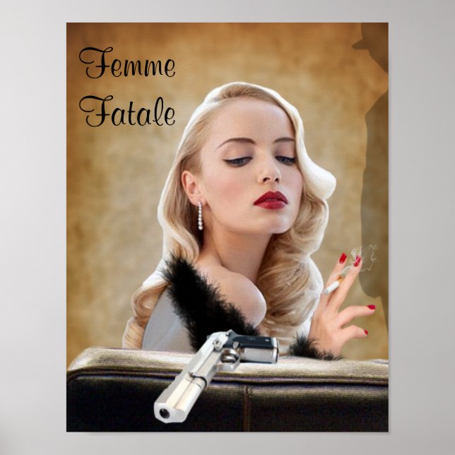 Retro Femme Fatale Diva - Rökning och vapen Poster (Framsidan)