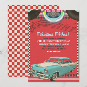 Retro Femtiotal Vintage Klassisk Bil 50-talet 50 P Inbjudningar
