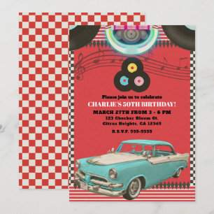 Retro femtital klassisk vintagebil 50-talet 50-fes inbjudningar