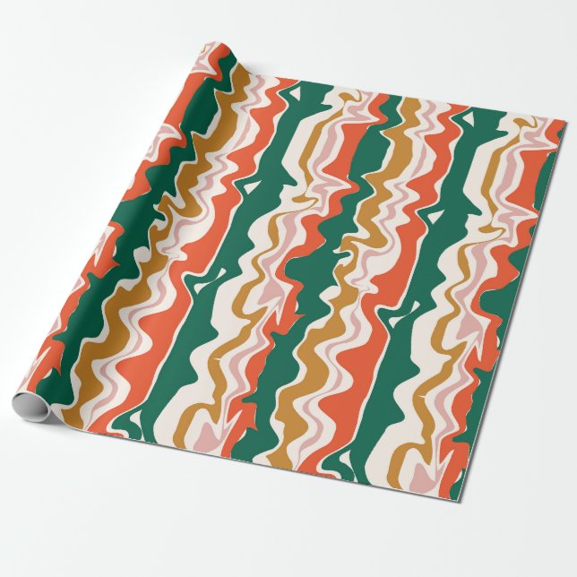 Retro Festiv Vågig Abstrakt Rand Presentpapper (Utrullad)