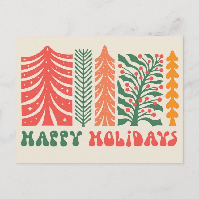 Retro Festive Forest Helg Vykort (Framsida)