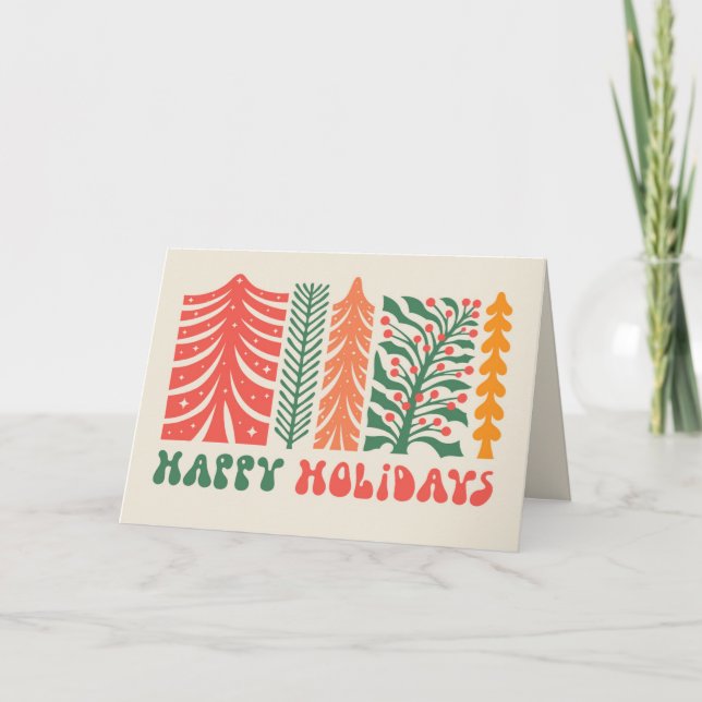 Retro Festive Forest Helgkort (Framsida)