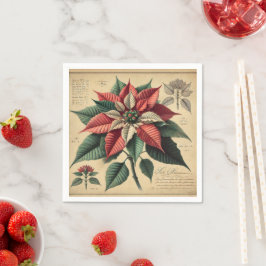 Retro Festive Poinsettia Botanical Decoupage Pappersservett