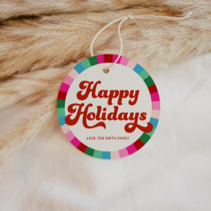 Retro Festive Rainbow Rosa jul Helgdag Gift Gåvor Etiketter