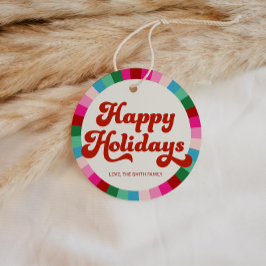Retro Festive Rainbow Rosa jul Helgdag Gift Gåvor Etiketter
