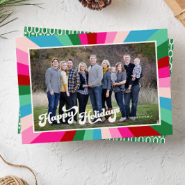 Retro Festive Rainbow Rosa jul Photo Helgdag Julkort